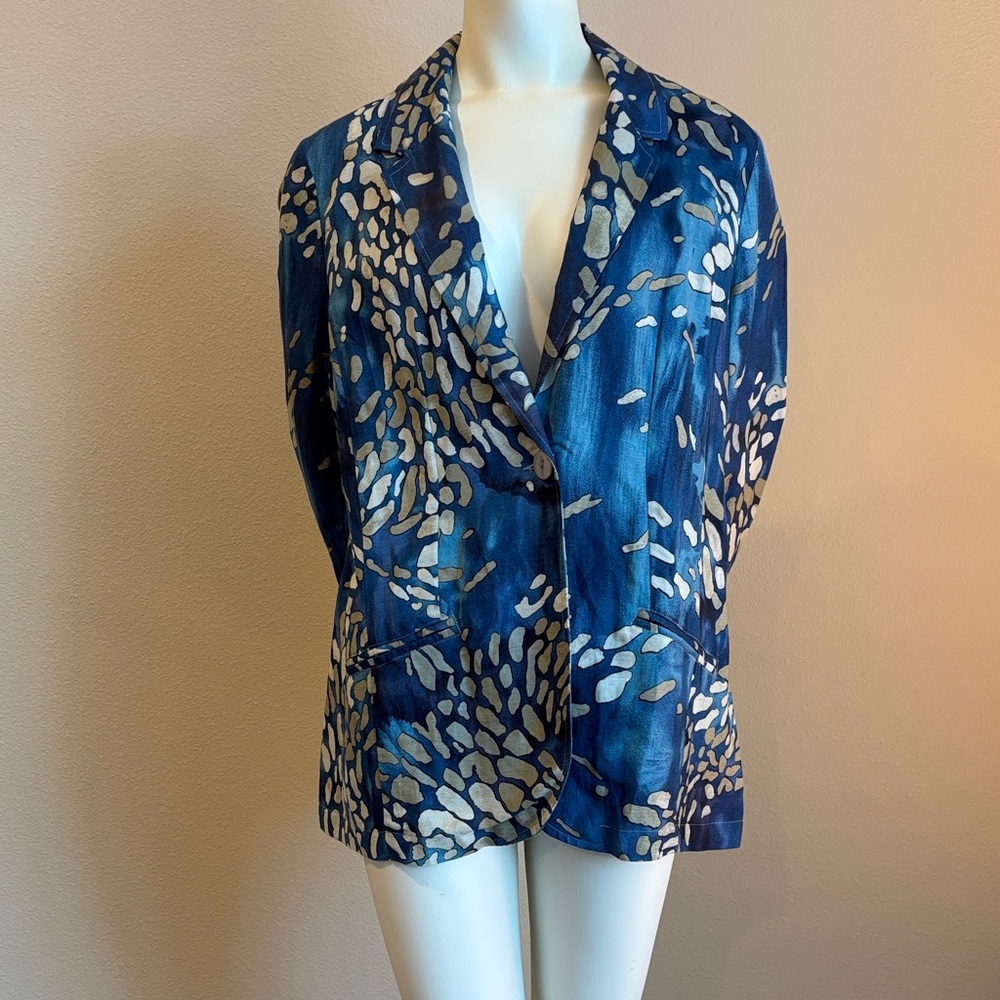 Coldwater Creek Blue and Tan Patterned Blazer